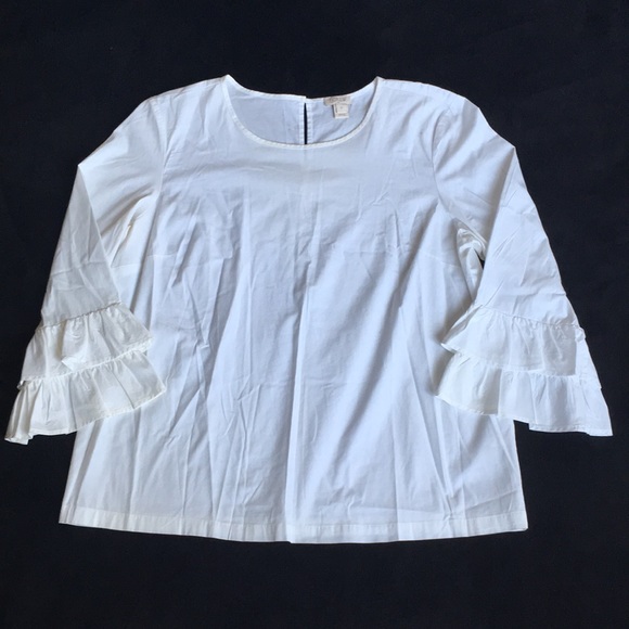 J. Crew Tops - White 3/4 Length Ruffle Sleeves Blouse